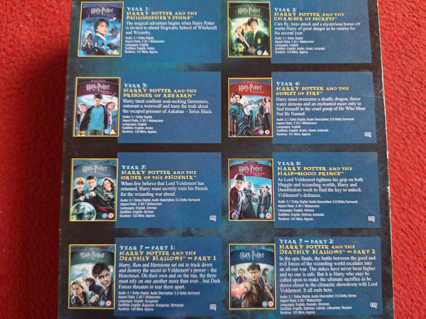 HARRY POTTER THE COMPLETE 8 FILM COLLECTION BOX DVD