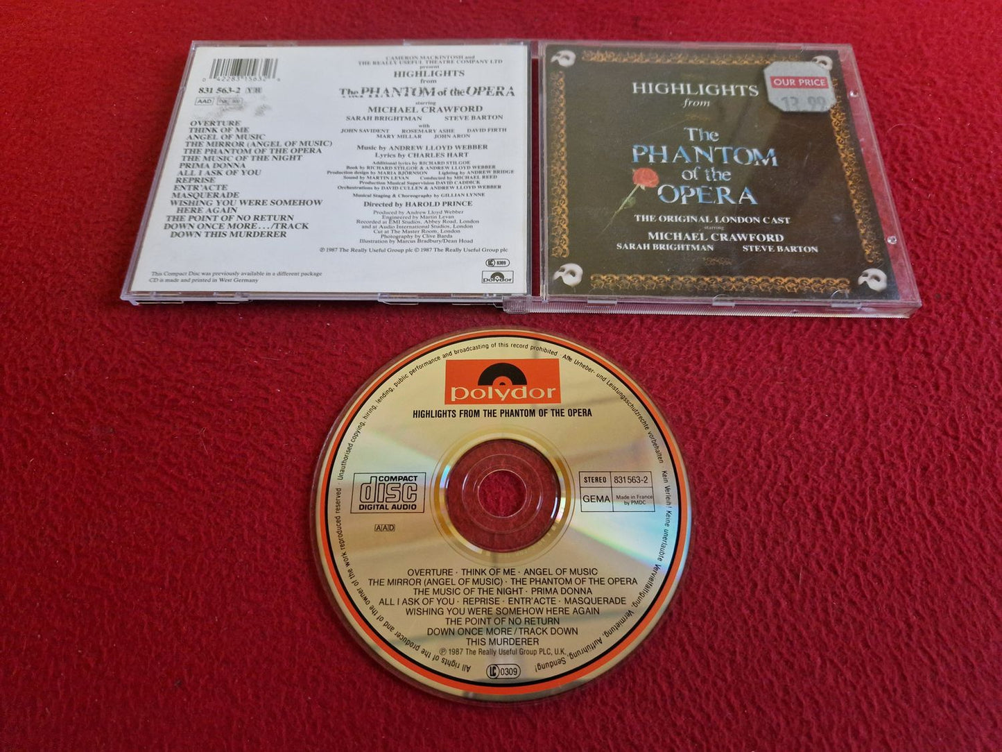 HIGHLIGHTS FROM THE PHANTOM OF THE OPERA THE ORIGINAL LONDON CAST CD