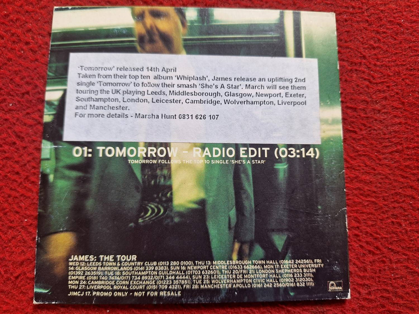 JAMES TOMORROW RADIO EDIT PROMO CD