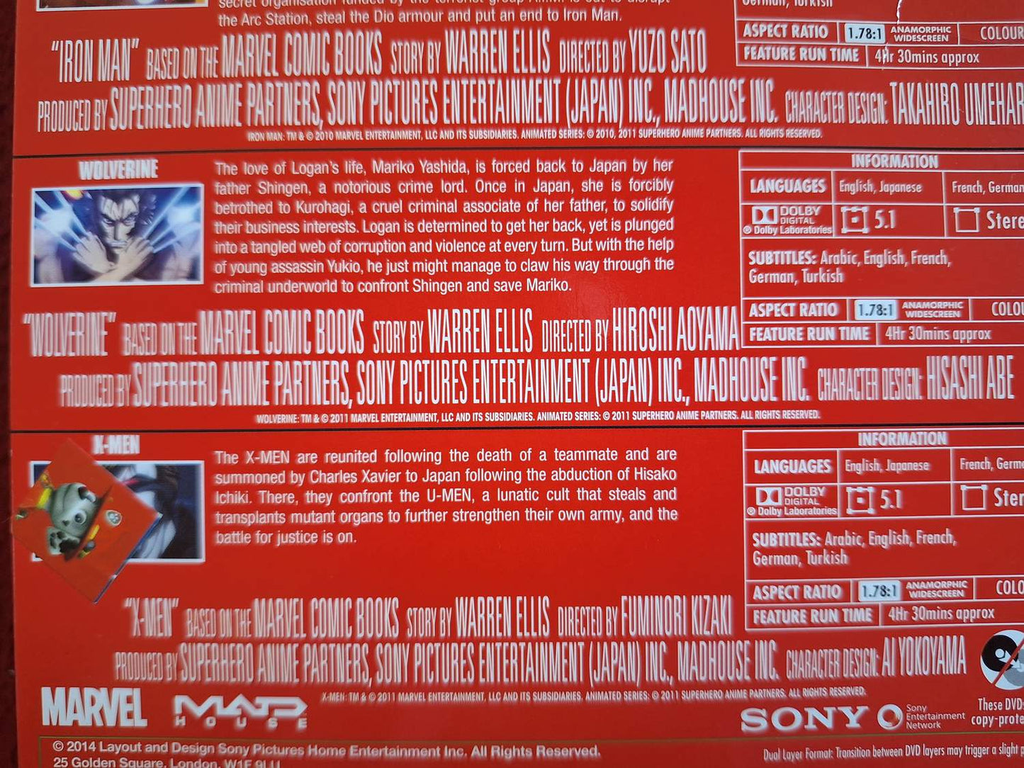 MARVEL ANIMATION - AVENGERS CONFIDENTIAL / IRON MAN / WOLVERINE / X-MEN BOX DVD