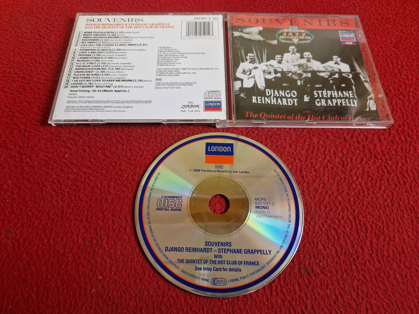 SOUVENIRS DJANGO REINHARDT STEPHANE GRAPPELLY QUINTET OF THE HOT CLUB OF F... CD