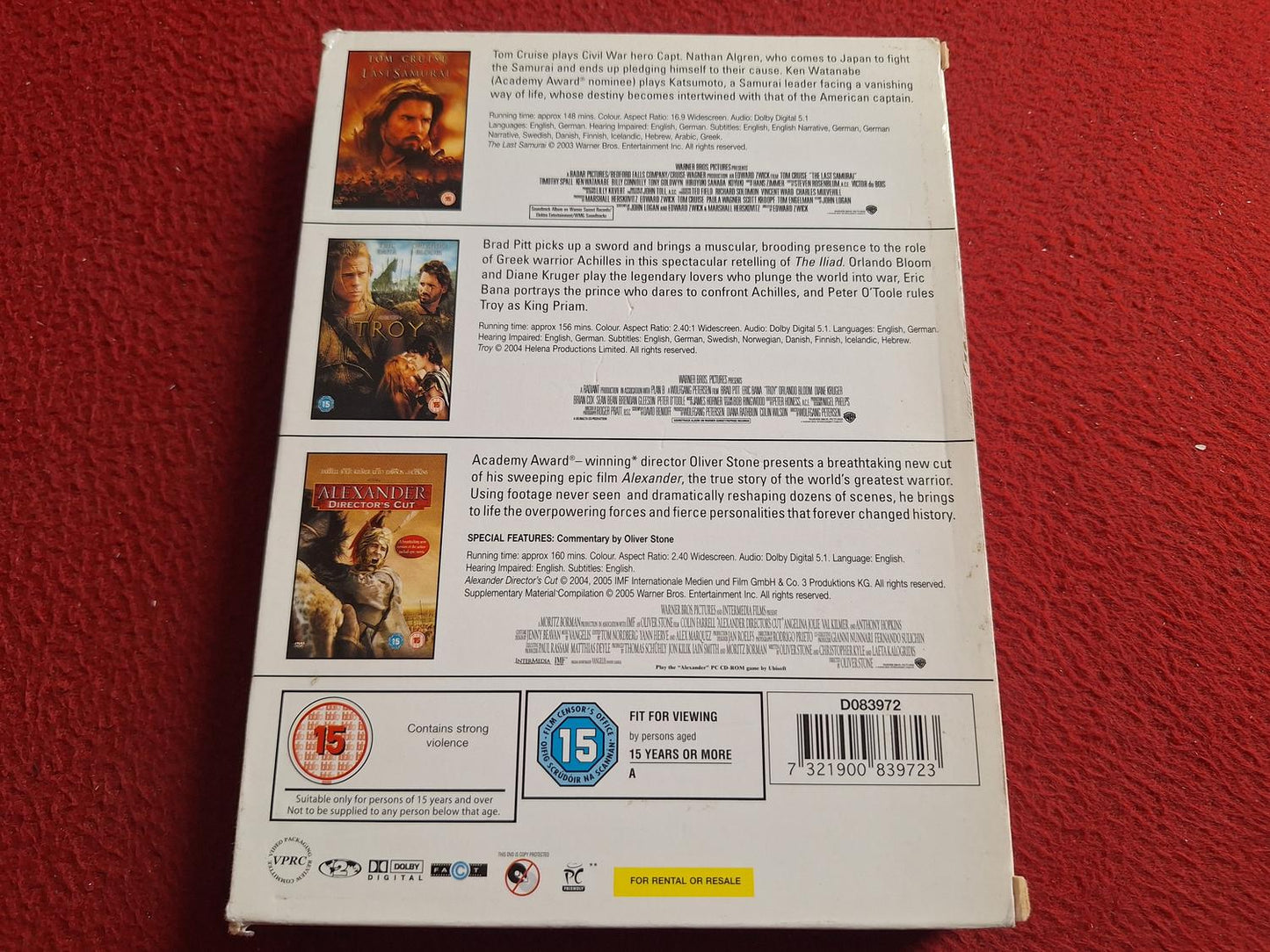 THE LAST SAMURAI / TROY / ALEXANDER BOX DVD
