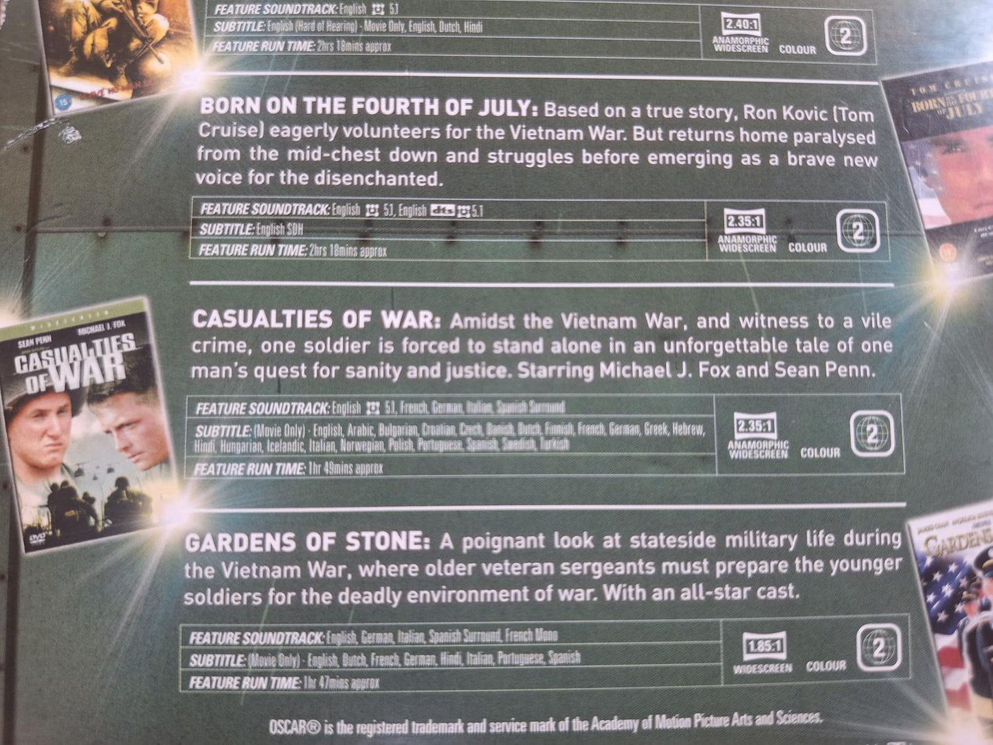 WAR BOX SET - CASUALTIES OF WAR / GARDENS OF STONE mfl DVD