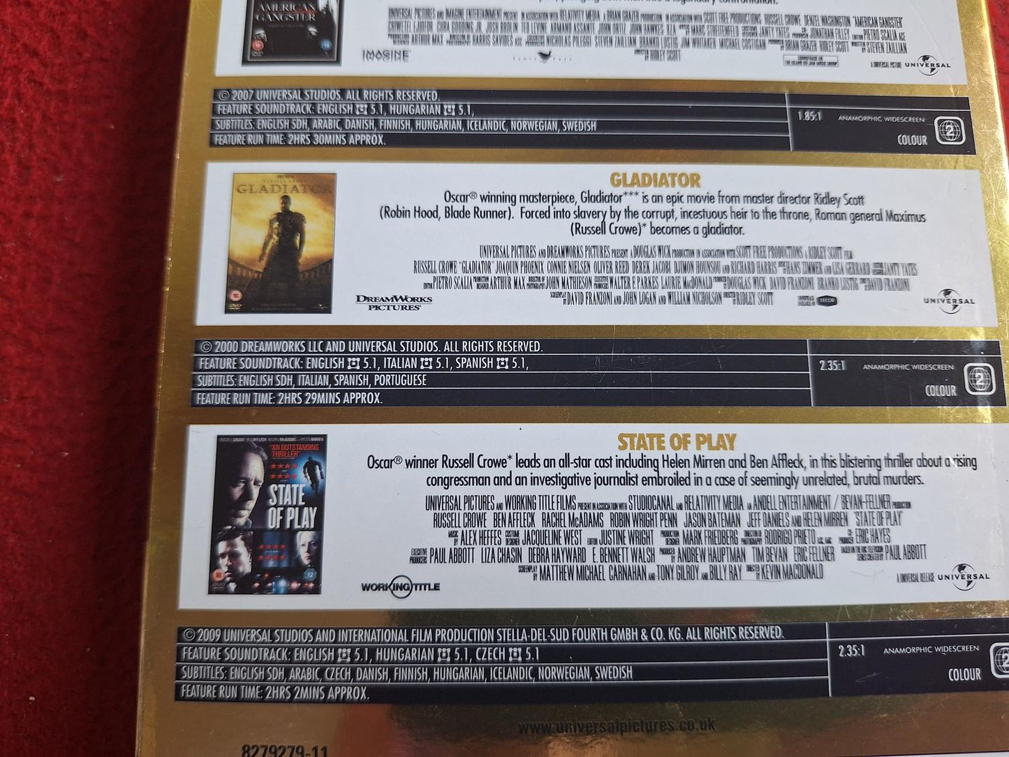 AMERICAN GANGSTER / GLADIATOR / STATE OF PLAY BOX DVD