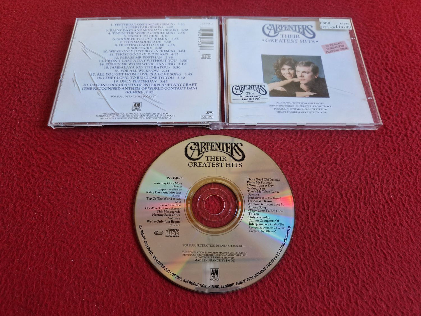 CARPENTERS THEIR GREATEST HITS CD