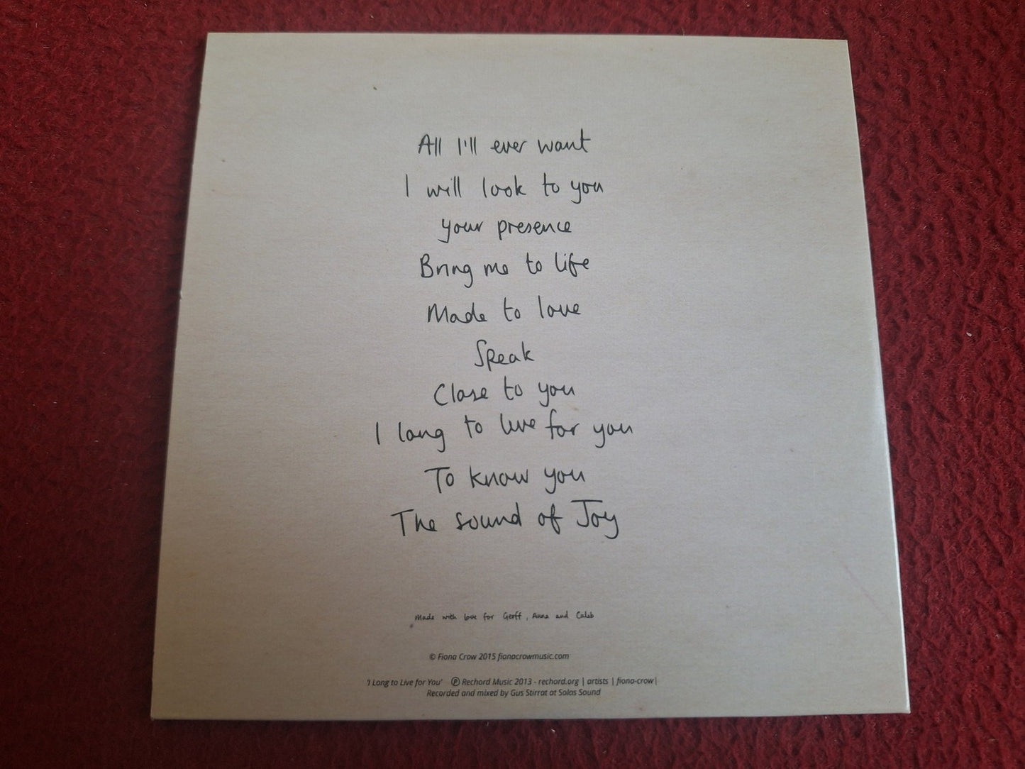 FIONA CROW MADE TO LOVE CD
