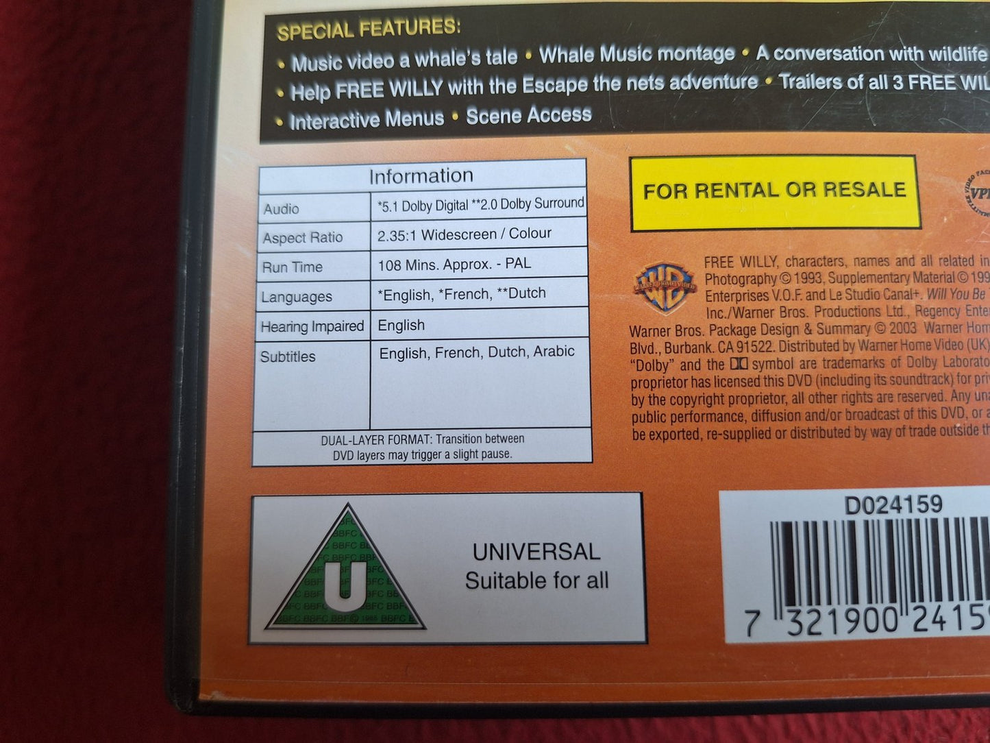 FREE WILLY 1 - 3 BOX DVD