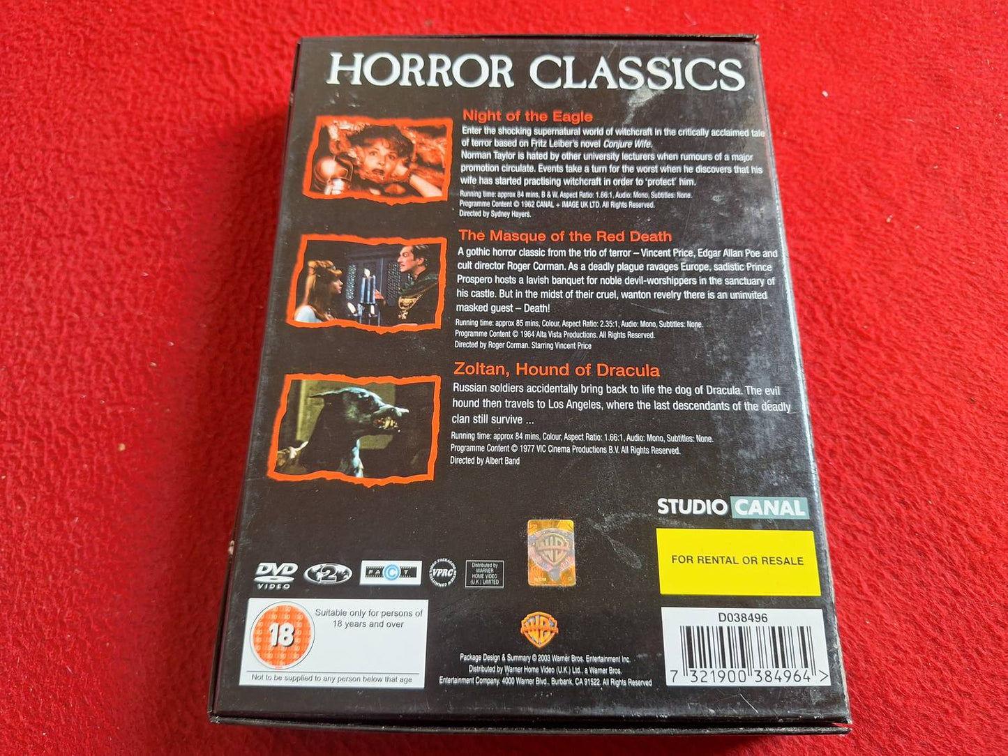 HORROR CLASSICS NIGHT OF THE EAGLE / MASQUE OF READ DEATH / ZOLTAN BOX DVD