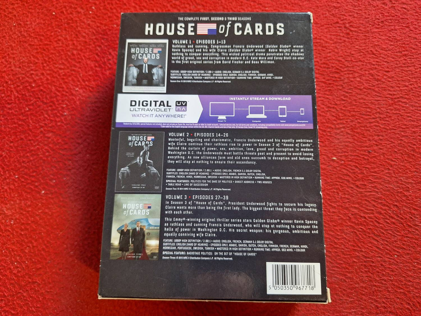 HOUSE OF CARDS SEASONS 1 - 3 BOX DVD