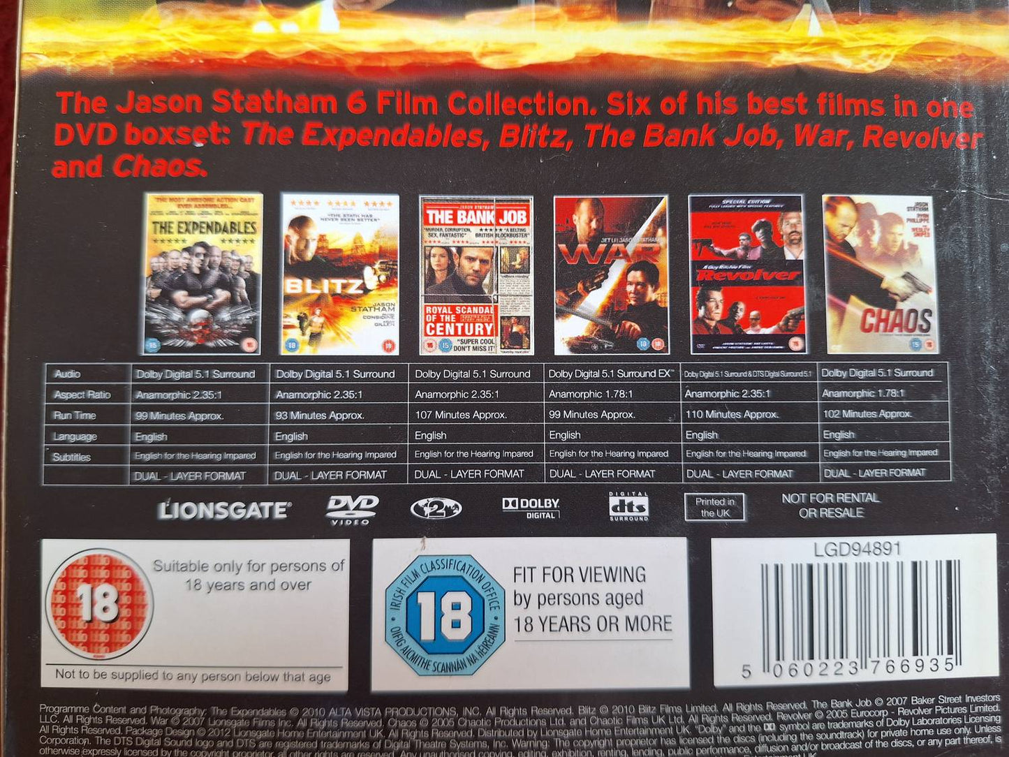 JASON STATHAM 6-FILM COLL EXPENDABLES / BLITZ / CHAOS mfl [ENGELSK TEXT] BOX DVD