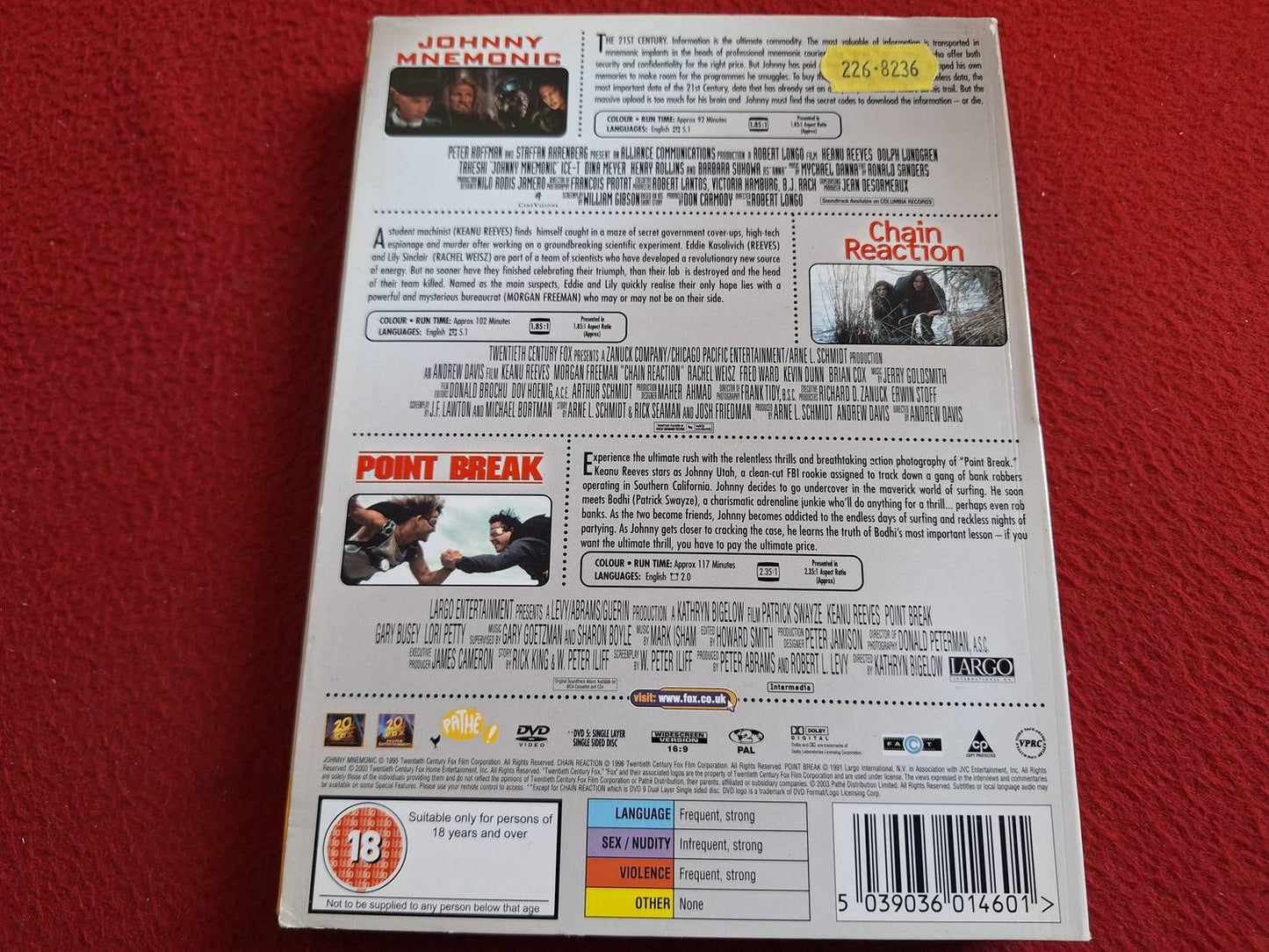 JOHNNY MNEMONIC / CHAIN REACTION / POINT BREAK BOX DVD