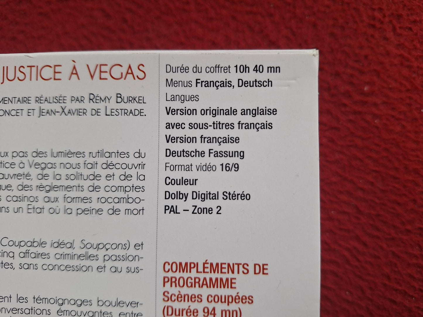 JUSTICE A VEGAS [ REMY BURKEL ] [ ENGELSKT TAL FRANSK TEXT / MENY ] BOX DVD
