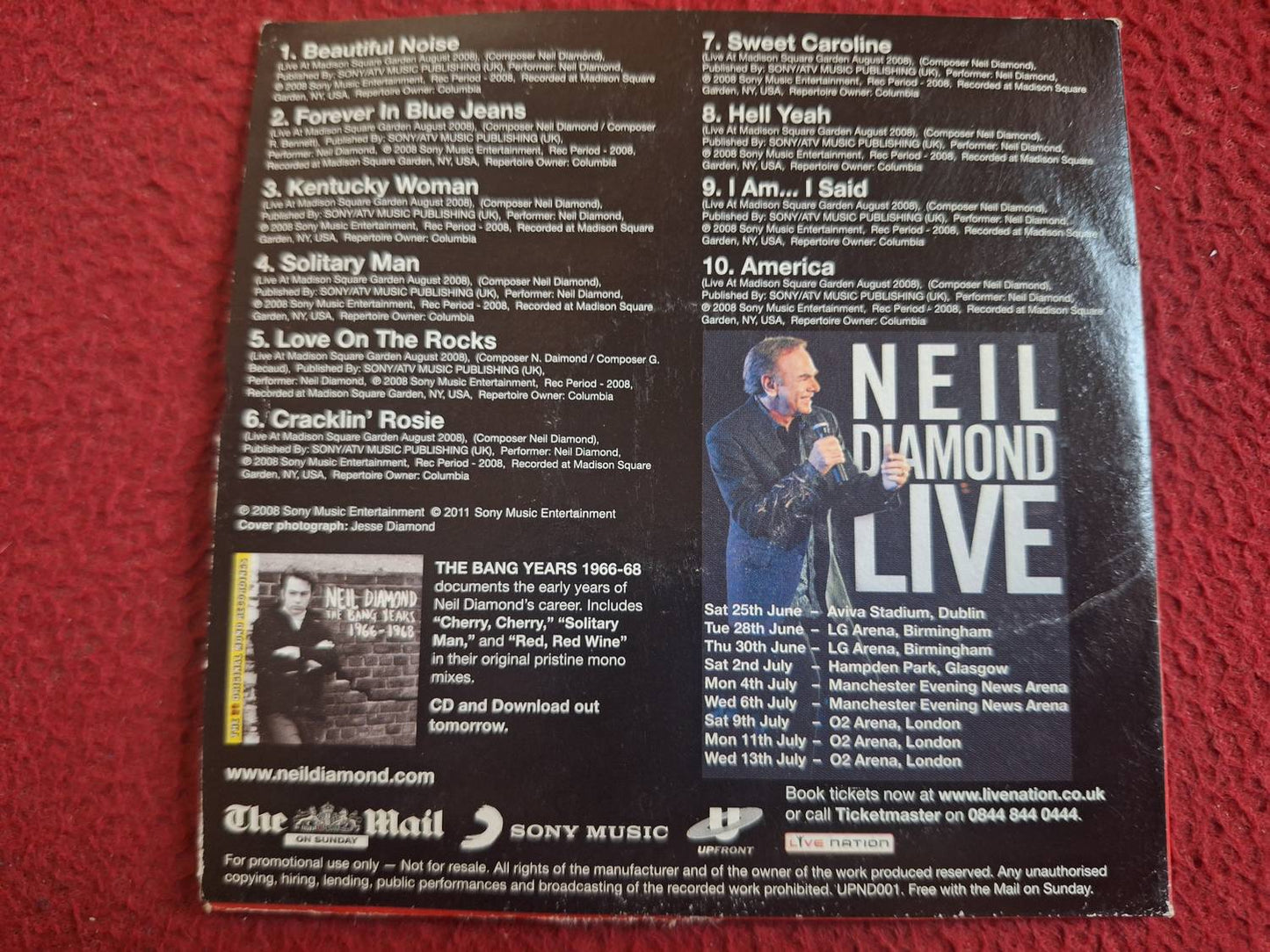 NEIL DIAMOND 10 GREAT TRACKS FROM HOT AUGUST NIGHT/NYC [THE MAIL] CD
