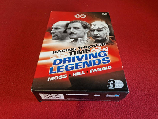 RACING THROUGH TIME DRIVING LEGENDS MOSS / HILL / FANGIO BOX till DVD