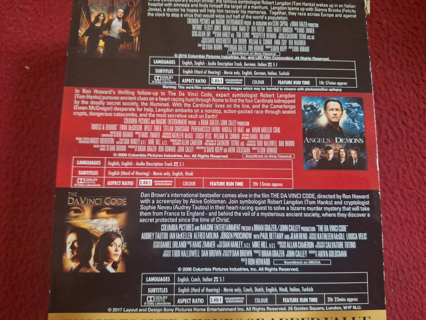 ROBERT LANGDON - DA VINCI CODE / ANGELS & DEMONS / INFERNO BOX DVD
