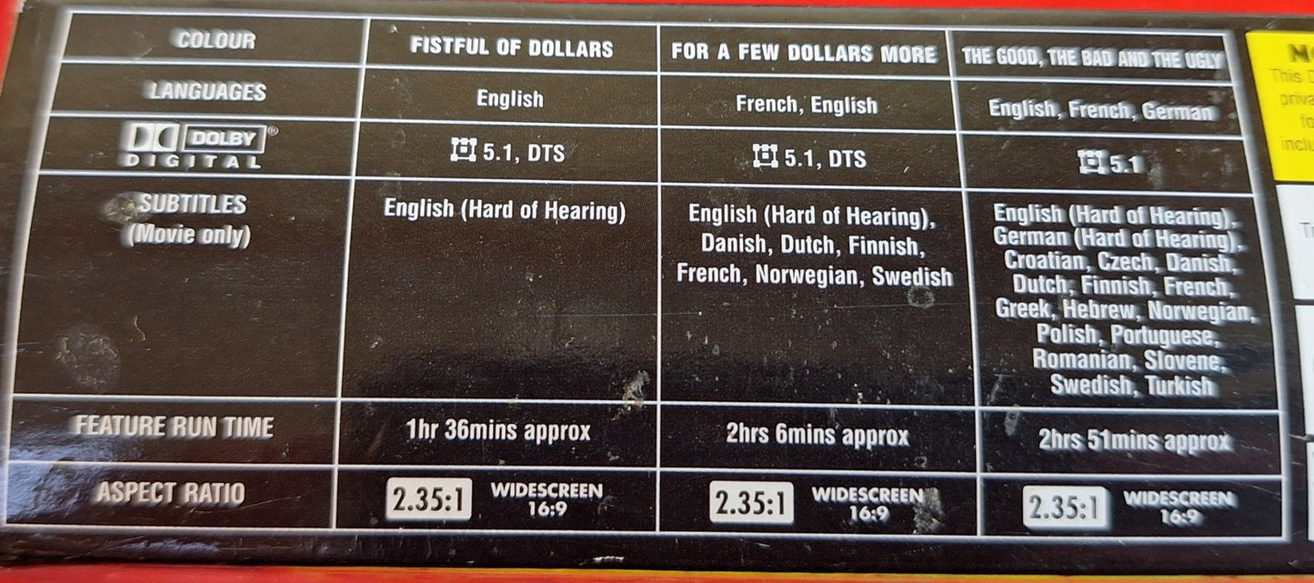 SPAGHETTI WESTERNS FISTFUL OF DOLLARS/FOR A FEW DOLLARS MORE/THE GOOD... BOX DVD