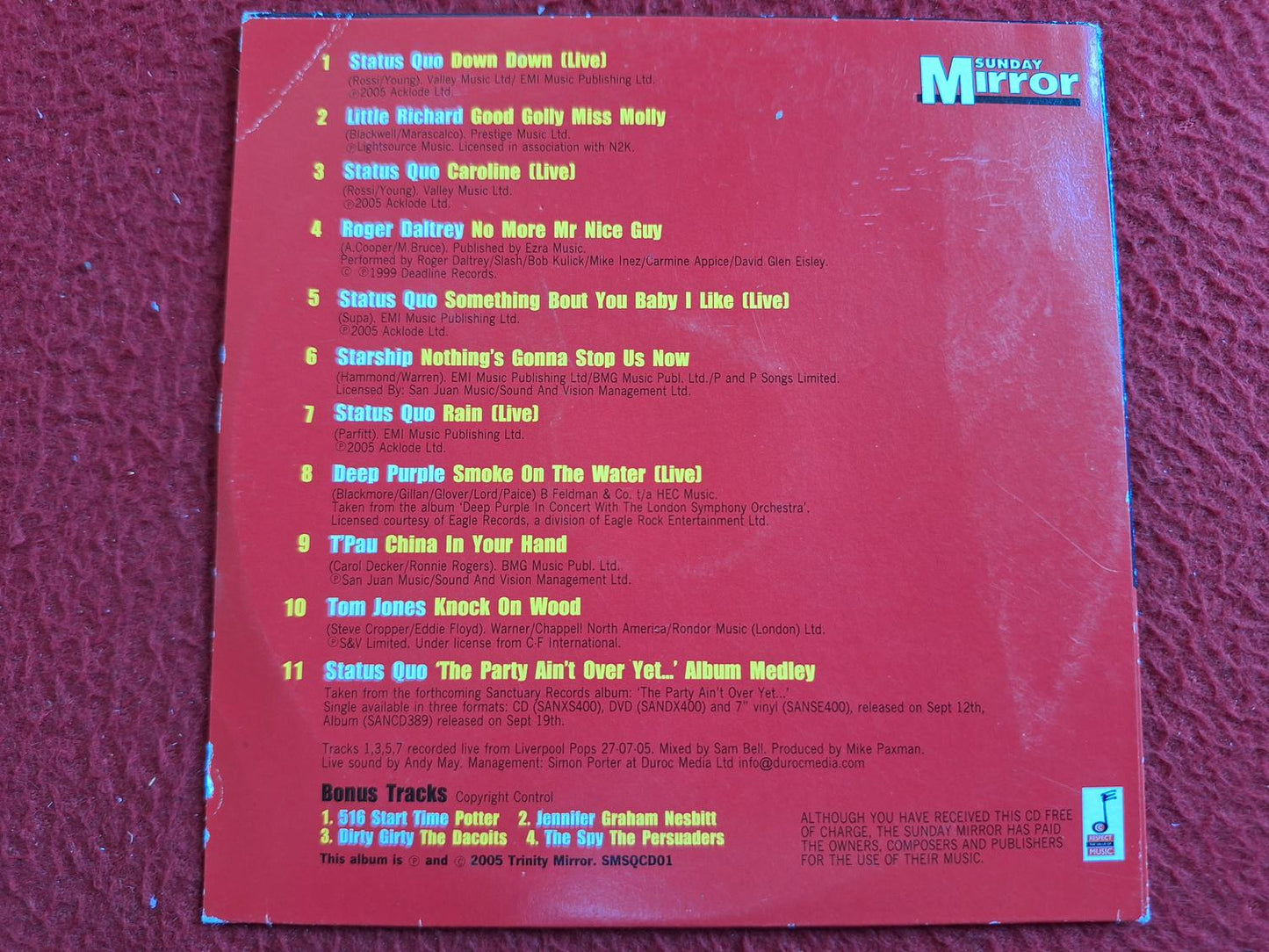 STATUS QUO & FRIENDS VOLUME 2 [ SUNDAY MIRROR ] CD