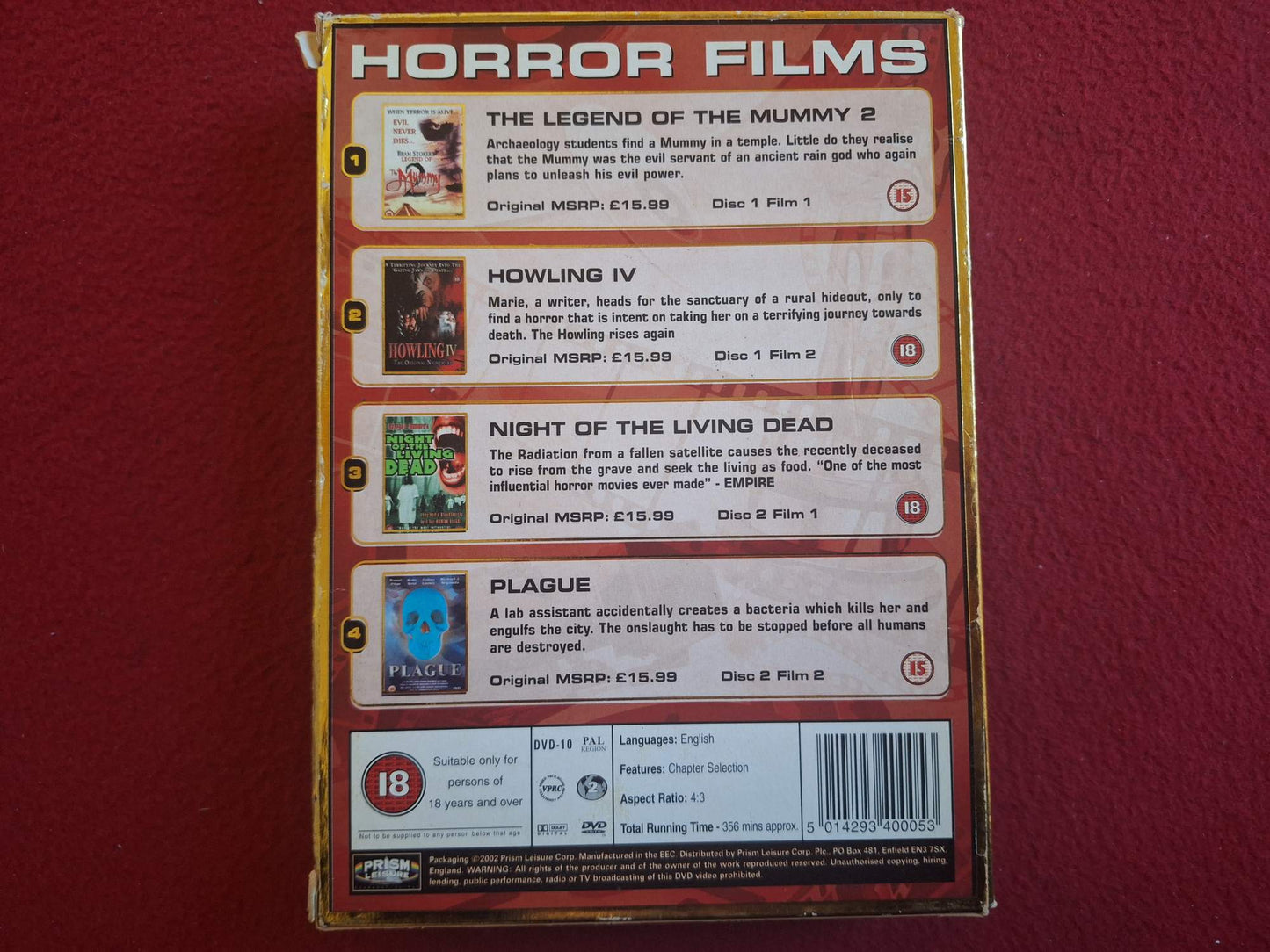 THE MUMMY 2 / HOWLING IV / NIGHT OF THE LIVING DEAD / PLAGUE BOX DVD