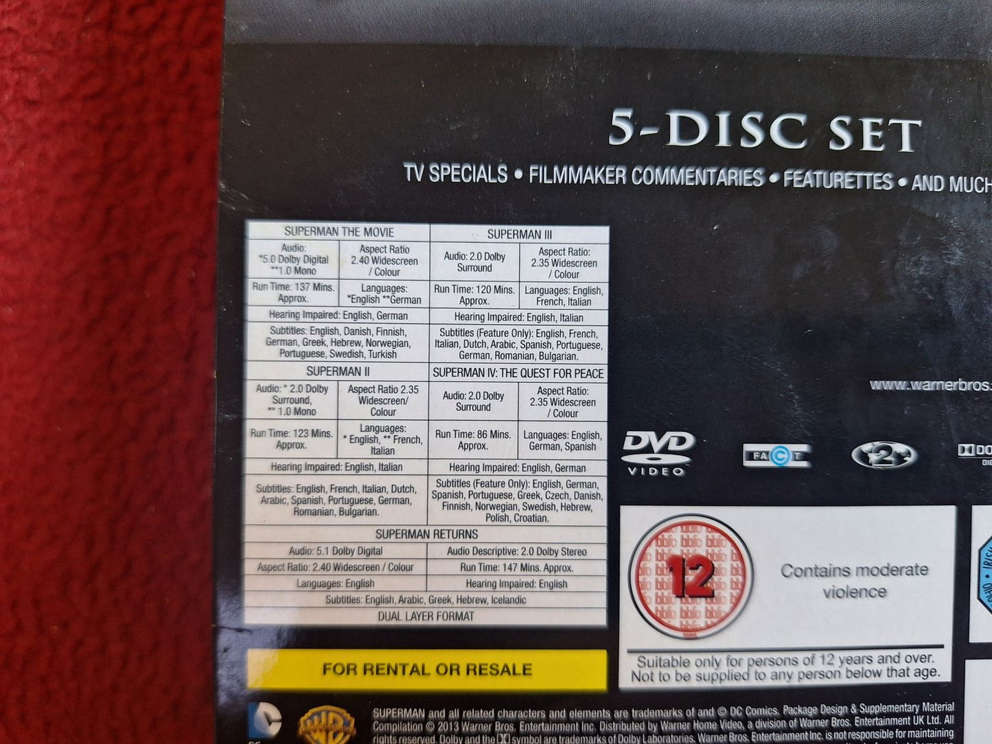 THE SUPERMAN 5 FILM COLLECTION 1978 - 2006 BOX DVD