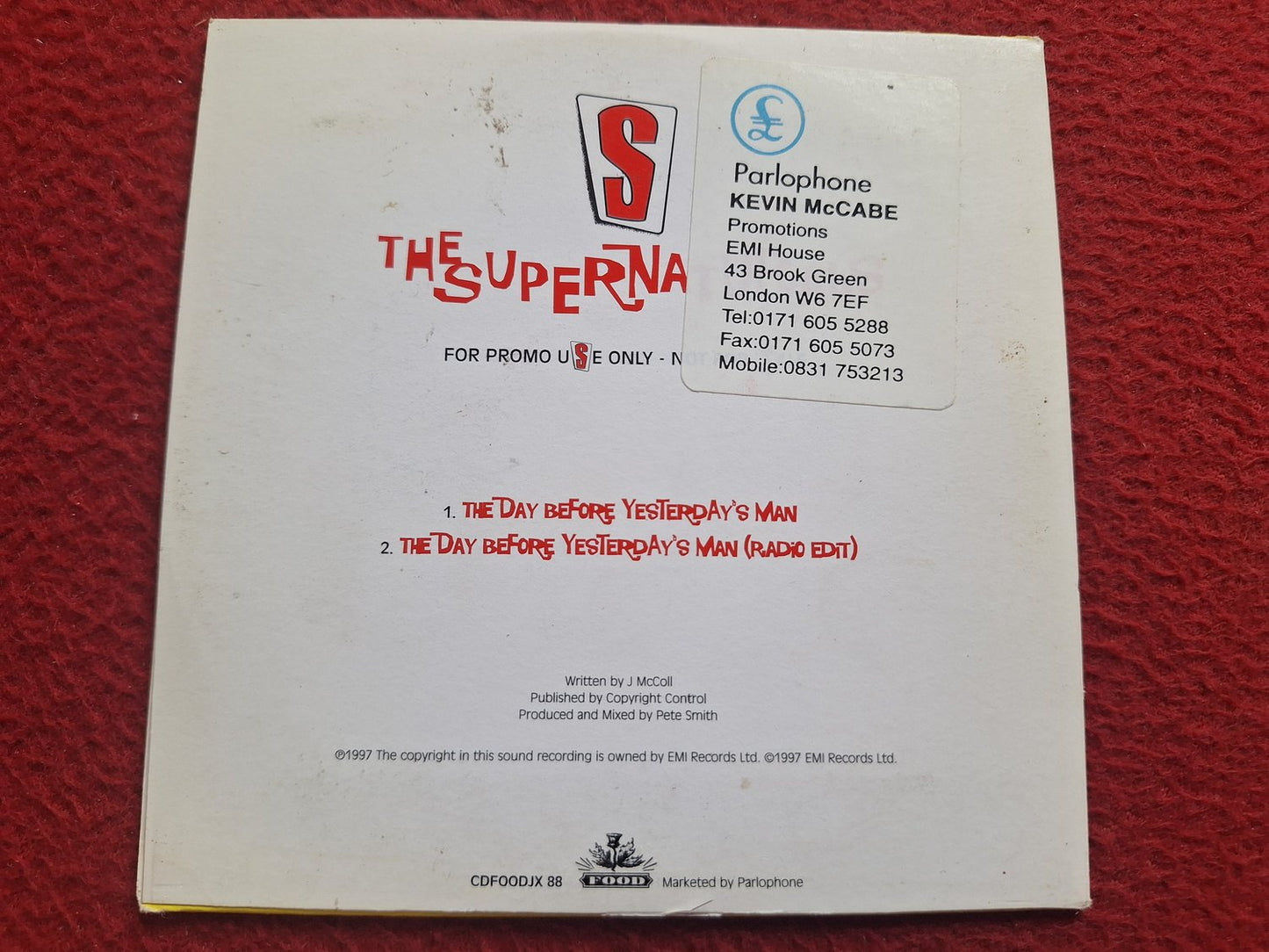 THE SUPERNATURALS THE DAY BEFORE YESTERDAY'S MAN PROMO CD