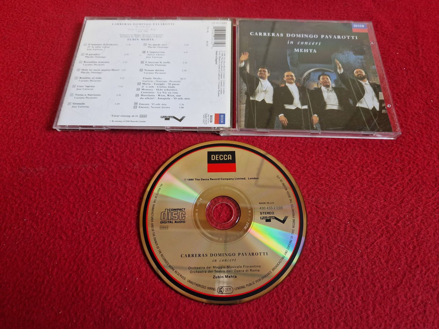 THE THREE TENORS CARRERAS DOMINGO PAVAROTTI IN CONCERT MEHTA CD