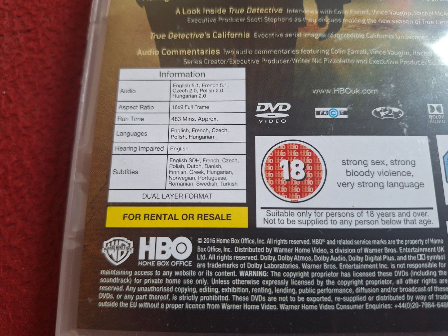 TRUE DETECTIVE SEASON 2 BOX DVD